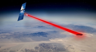 A solar panel in space is collecting energy that could one day be beamed to anywhere on Earth